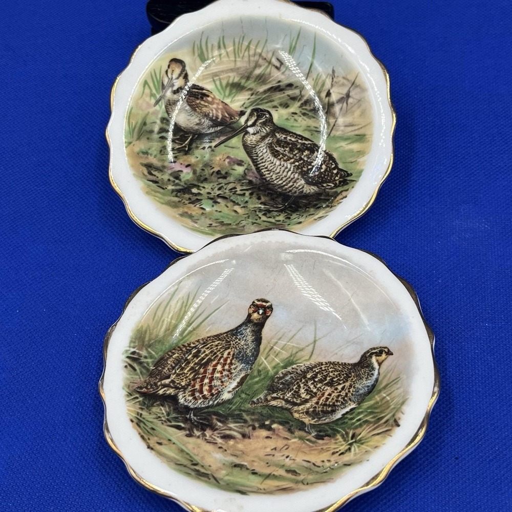 Royal Standard Fine Bone China 4.5" Vintage Game Bird Plates Set Of 2 Gilded